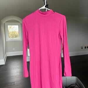 Babaton hot pink mock neck dress